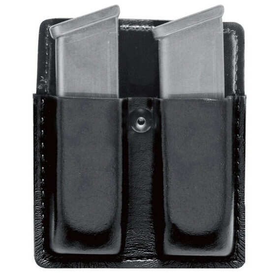 The Safariland Model 75 is an open-top double magazine pouch designed to carry two magazines on a duty belt up to 2.25 inches in width.